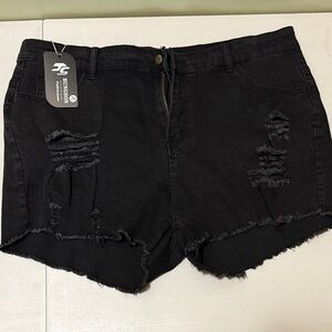 Plus size Women's Black Ripped Jean Shorts